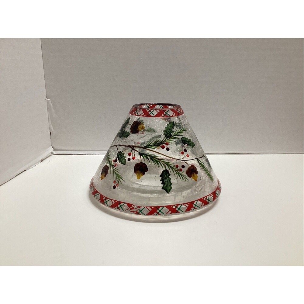 yankee candle jar shade topper crackle glass berries pine cones holly